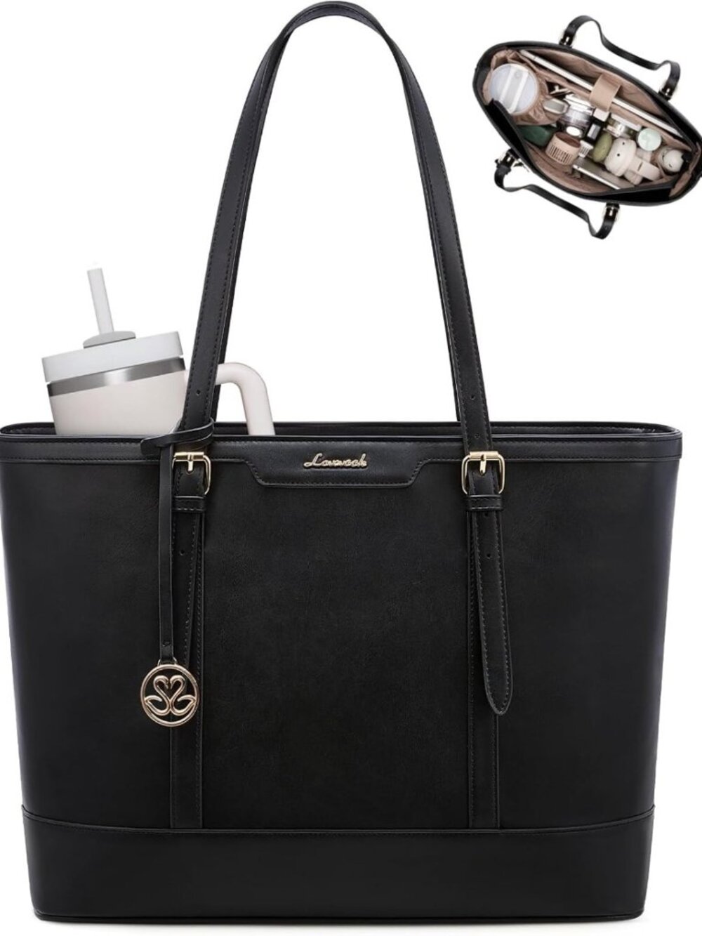 Stylish Work Tote Bag for Women | 15.6" Laptop Purse with Cup Holder & Organizer